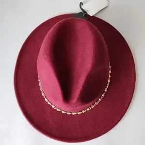 NEW Marcus Adler burgundy felt with gold ribbon chain dented fedora hat Marcus Adler Women main image 4